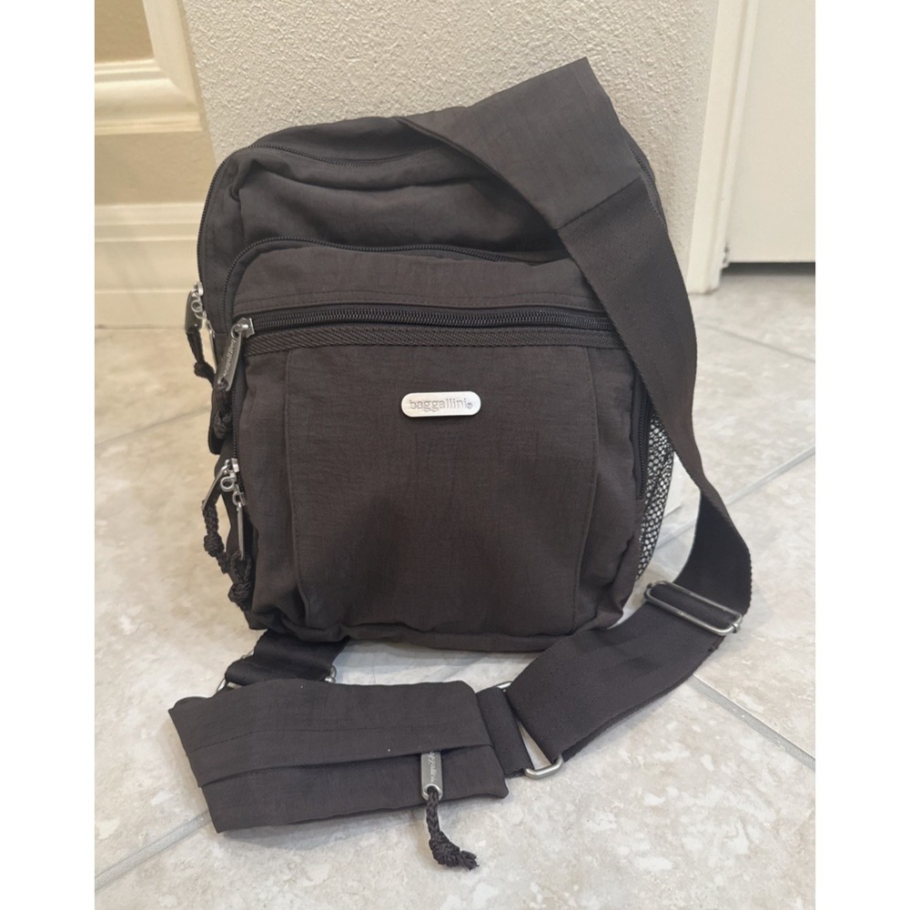 Baggallini Crossbody Sling Brown Organizer Bag Multi Pockets Nylon Travel School